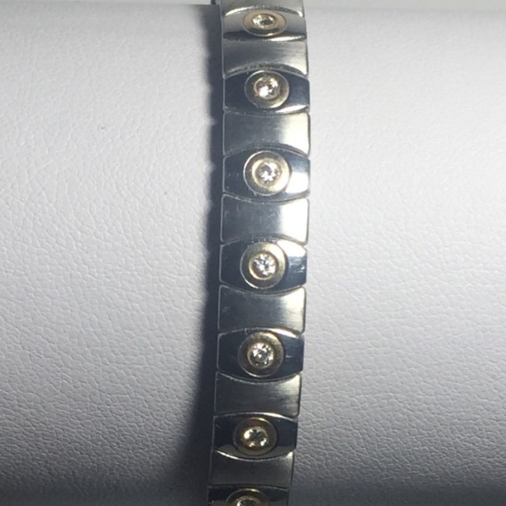 Stainless Steel and 14k Gold Stretch Bracelet